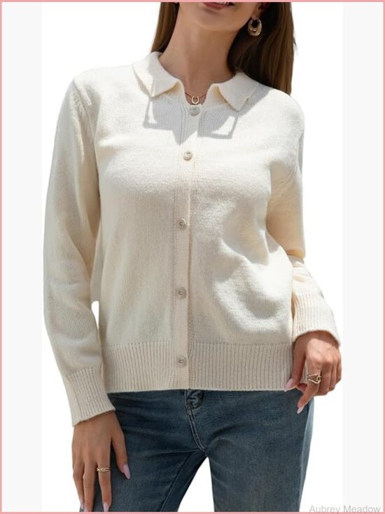 Sweaters - Button Down Long Sleeve Loose Fit Knit Cardigan Sweater